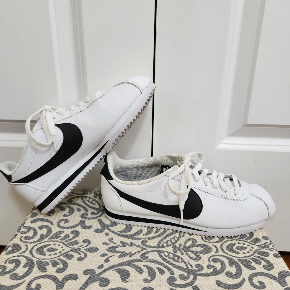 Nike White Leather Cortez Sneakers with Black Swoosh 2018